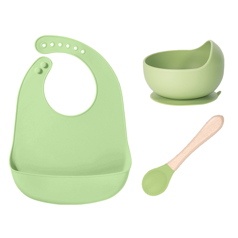 東莞グリーン工場ベビーシリコンよだれかけビスフェノールフリー赤ちゃん唾液バッグ子供用食器給餌セット