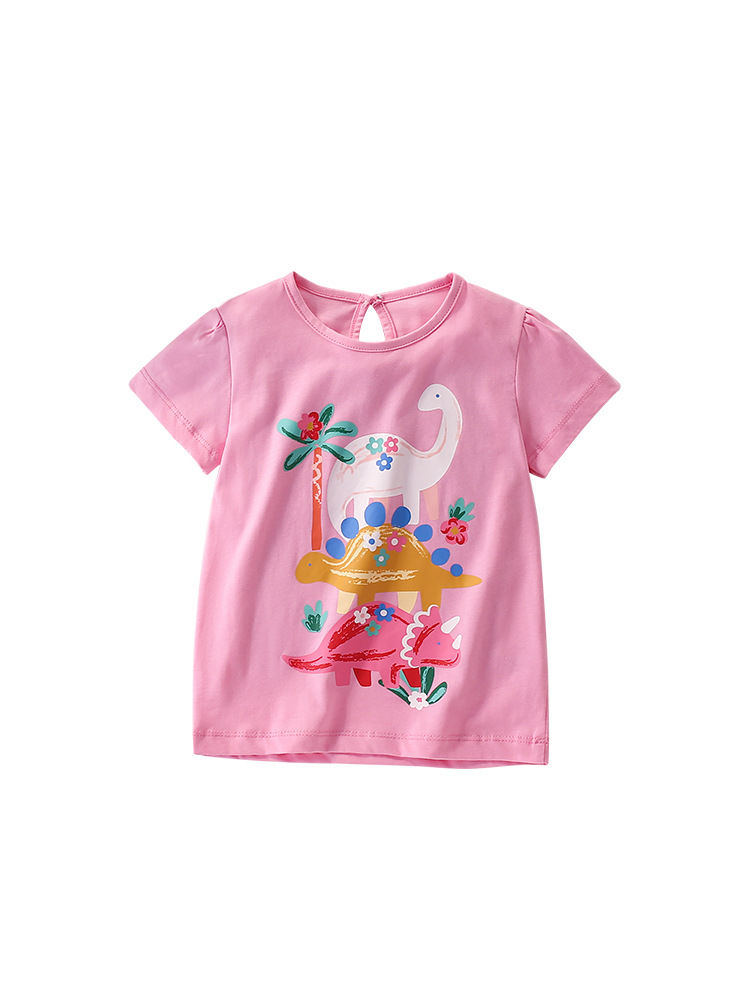 Malwee niñas de manga corta verano nuevo estilo europeo y americano de niños pequeños cuello redondo encantador impresión camiseta de niños ropa superior
