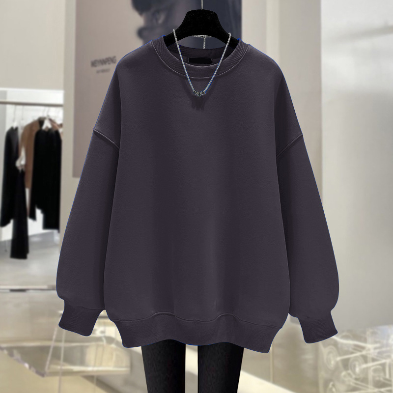 丸首にベルベットをつけて長袖のセーターを厚くした2023秋冬の新型韓国版の新しい内外にtシャツの女性の潮をかける