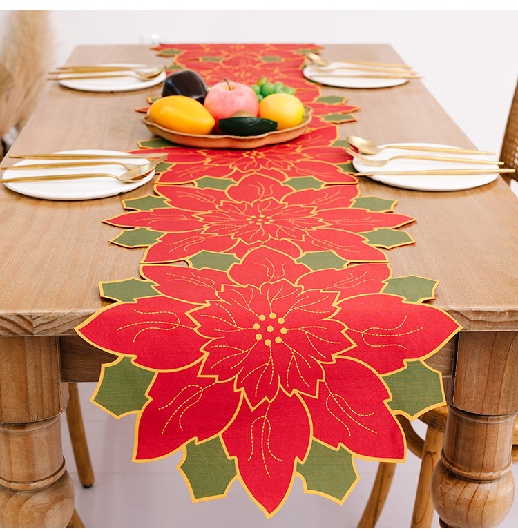Christmas Decoration Christmas Flower Table Runner Christmas Restaurant Decoration Home Furnishing Tablecloth display picture 5
