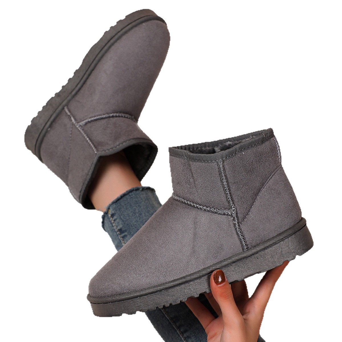 Botas de nieve de invierno para estudiantes coreanas calentadoras con lana gruesa calentadoras de algodón plano de gamuz botas de nieve de tubo corto