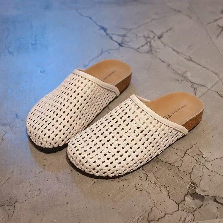 Casual style woven mules for women, flat-soled closed-toe slip-on shoes, comfortable lazy slip-on hollow sandals Casual style woven mules for women, flat-soled closed-toe slip-on shoes, comfortable lazy slip-on hollow sandals