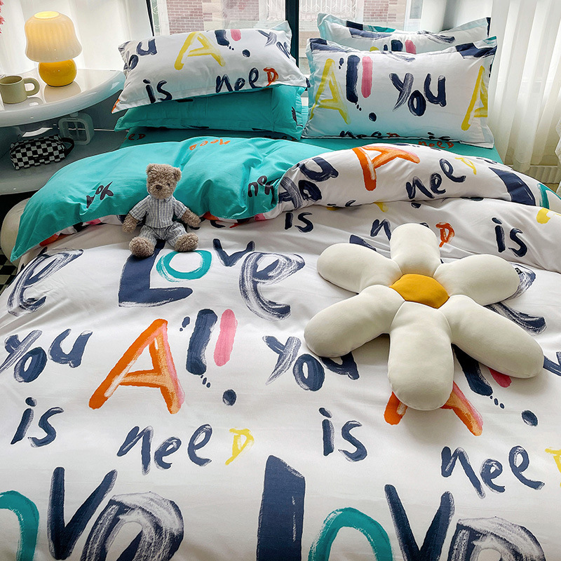 Brushed Four-Piece Set of Washed Cotton Bed Sheets, Duvet Covers, Pillowcases, Student Dormitory Three- or Four-Piece Set, Wholesale Cross-Border Supply Brushed Four-Piece Set of Washed Cotton Bed Sheets, Duvet Covers, Pillowcases, Student Dormitory Three- or Four-Piece Set, Wholesale Cross-Border Supply