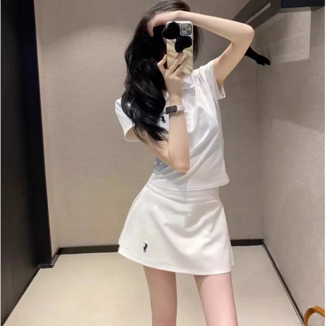 Summer Embroidered Pony Sports Top Polo Shirt + Skirt Pants Anti-Exposure Half Skirt Set Fashion Japanese and Korean Casual Style