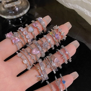Ins style silver zircon ring women's light luxury niche high-end open ring ring all-match temperament jewelry wholesale