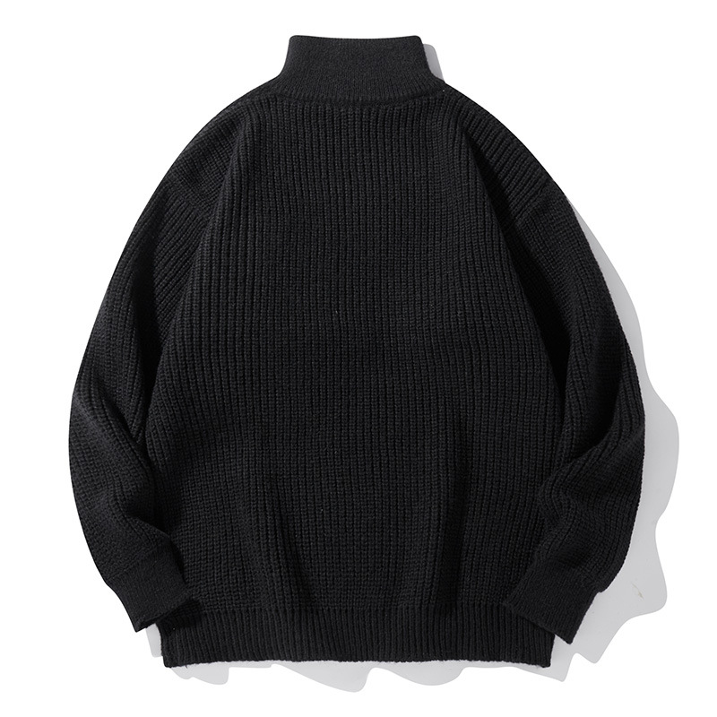 Men's Premium Polo Neck Knit Sweater – Semi-Zip Casual Pullover For Autumn & Winter (Black/Beige, Sizes M-Xxl)_voghion.com