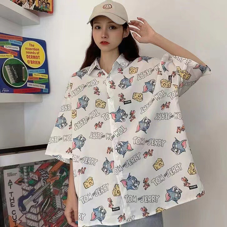 Cartoon Character Animal Print Shirt Summer Autumn Women Short Sleeve Elastic Thin Beauty Print Top Loose T-Shirt