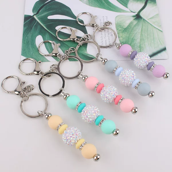 New Bling Bead Tassel Keychain Personalized Pendant Key Ring Bag Pendant Pendant Silicone Keychain