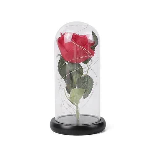 Glass cover immortal rose ornaments LED light simulation flowers creative Chinese Valentine's Day gifts wholesale