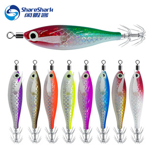 8cm/5.6g Luya Wood Shrimp Squid Hook New 3D Fish Eye Bionic Luminous Horizontal Shrimp with Ringed Beads Fake Bait Wholesale