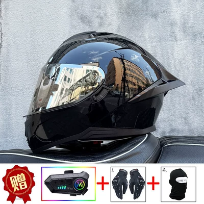 Dual Lenses, Motorcycle Racing Helmet, New | Motosiklet kaskı (dəbilqə) - flash-black-aurora-silver-night-vision-capable-y10-soft-microphone-includes-clear-lens-s