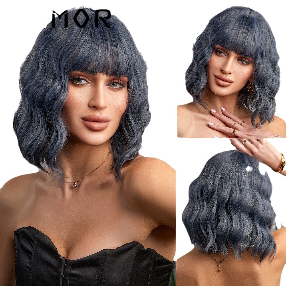 Amazon nueva peluca transfronteriza Pelo Rizado corto Bangs cabeza de BOBO multicolor europeo y americano fibra química peluca cubierta de la cabeza completa