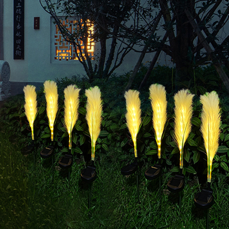 New LED solar reed lamp outdoor waterproof furry fiber optic floor lamp courtyard garden decorative lawn lamp