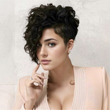 外贸爆款小卷发假发女士短发高温丝仿真一件代发酒红色