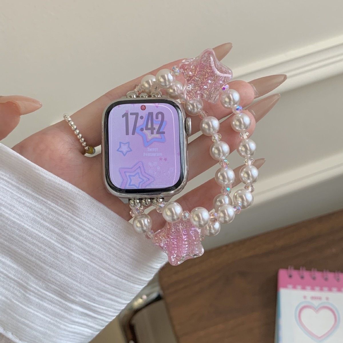 Suitable for Apple Iwatchs11 Elastic Pearl Star Watch Strap Applewatch1098765 Generation Se Female