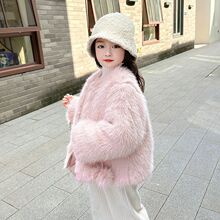 萌糖糖女童洋气加绒秋冬季仿皮草女宝宝新款加厚外套韩版时尚冬装