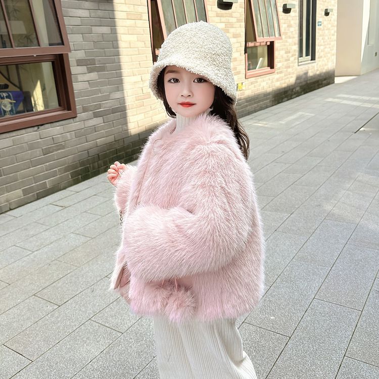 萌糖糖女童洋气加绒秋冬季仿皮草女宝宝新款加厚外套韩版时尚冬装