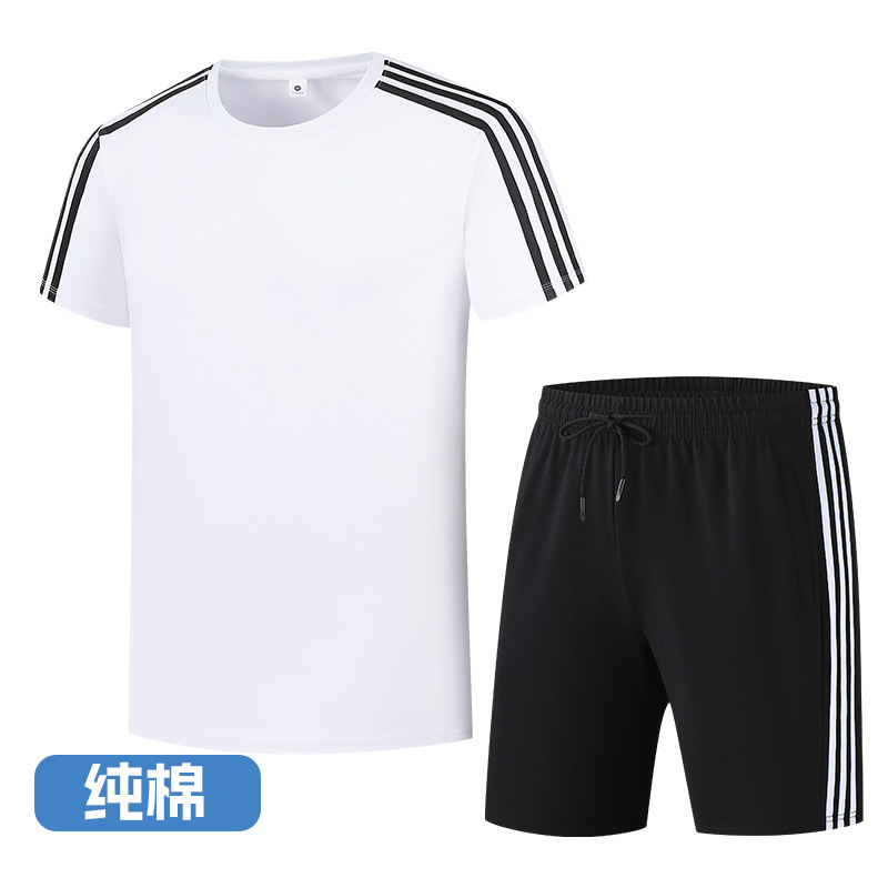 2026 신상 세 줄 막대 세트 조표 순면 반소매 반바지 세트 청소년 세 줄 막대