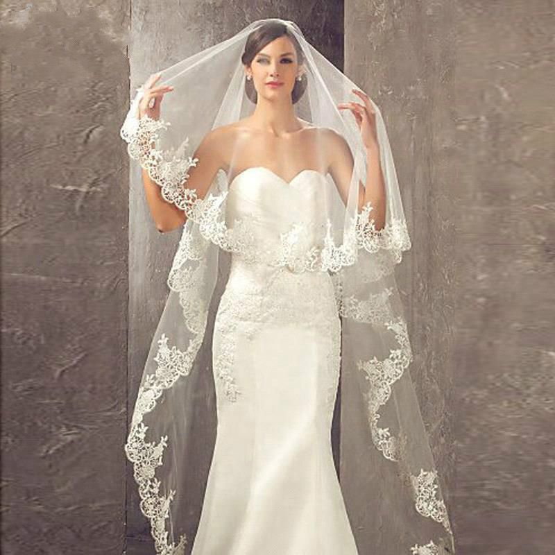 Water soluble lace cross-border veil fashion simple bridal veil trailing cathedral wedding headdress wholesale Water soluble lace cross-border veil fashion simple bridal veil trailing cathedral wedding headdress wholesale