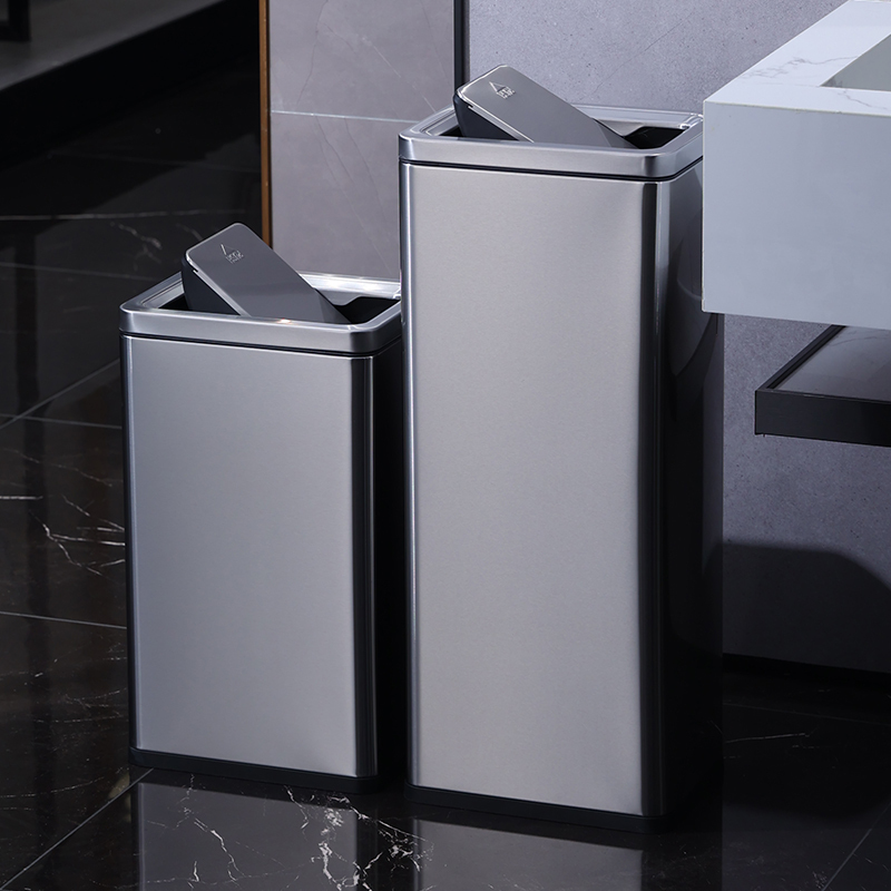 Large Commercial Stainless Steel Vertical Square Flip-Top Trash Can with Toilet Paper Dispenser for Public Restrooms