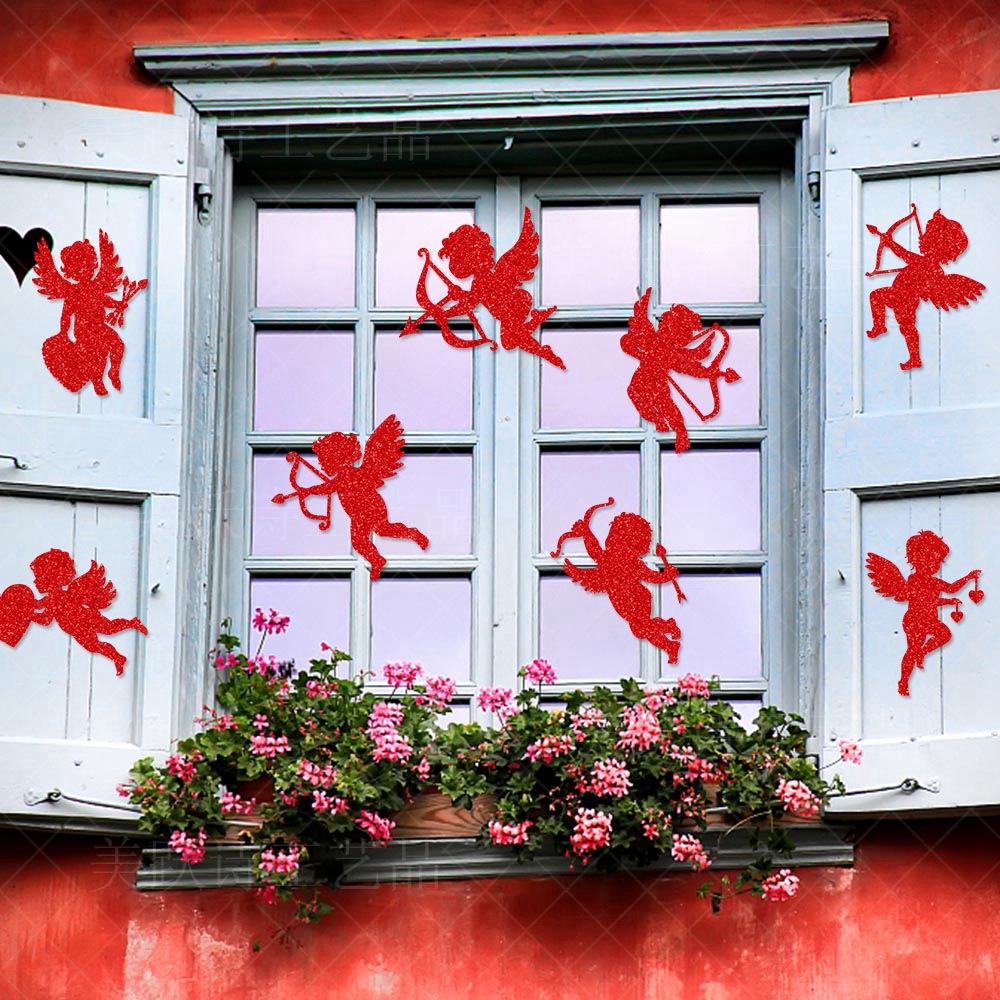 2024 Día de San Valentín fiesta decoración ventana pegatinas romántica propuesta lugar diseño Cupido parche pegatinas de pared