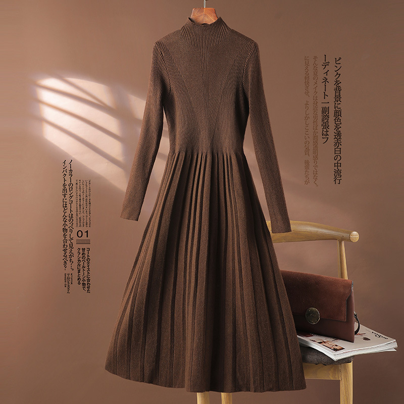 针织连衣裙长袖秋装2024女装冬针织打底配大衣的毛衣裙子女裙8438