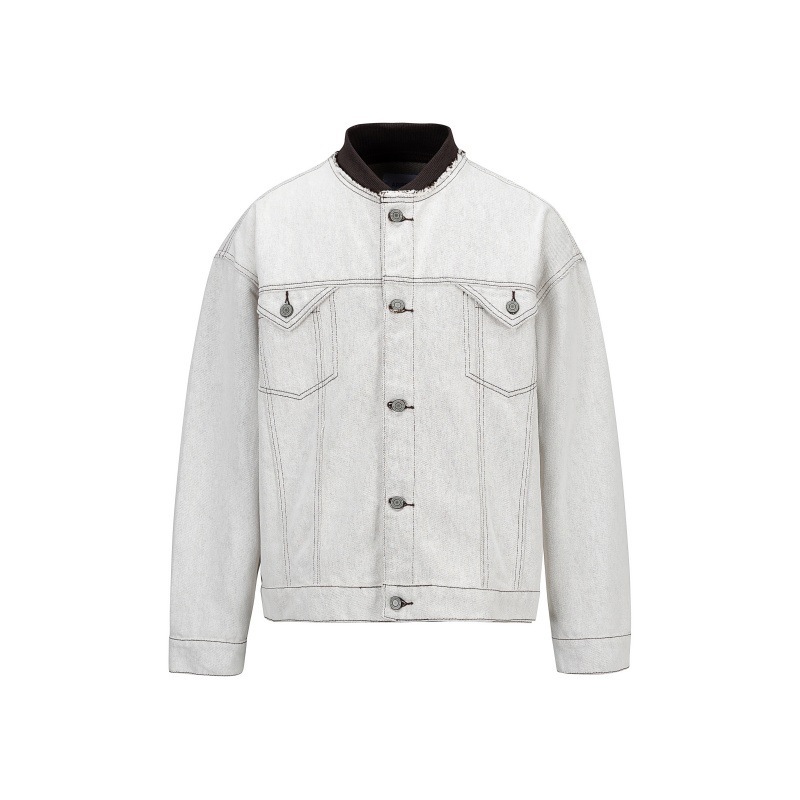 春秋韩版时髦复古工装飞行服牛仔夹克男士宽松做旧割破短款外套潮