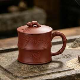 宜兴原矿紫砂盖杯纯手工紫泥茶杯泡茶杯办公茶具大容量礼盒装批发