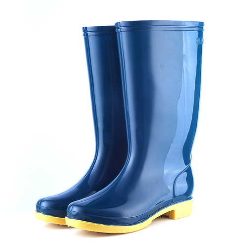Autumn low-heeled blue women's rain boots waterproof non-slip women's rubber shoes kitchen pvc high rain boots for women