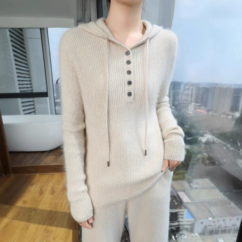 2025 весна и осень новый норковый флис свитер с капюшоном свитер шерстяной свитер женский сплошной цвет свободный повседневный толстовка с капюшоном