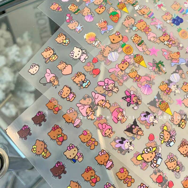 Little Red Book Black Leather Kitty Manicure Stickers Embossed Thin Tough Japanese Style Adhesive 5D Popular New Nail Sticker Decoration