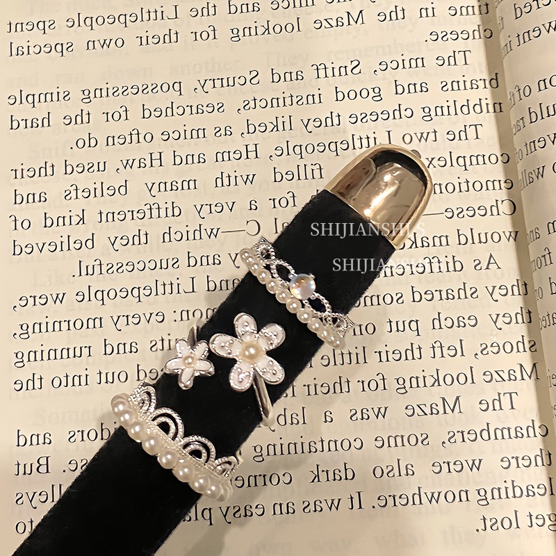 "Gardenia Luo Zhu" Qingdao Lace Pearl Ring Women's Niche Sweet Design Camellia Elegant Index Finger Ring