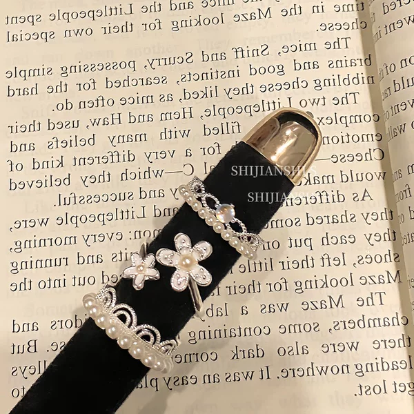 "Gardenia Luo Zhu" Qingdao Lace Pearl Ring Women's Niche Sweet Design Camellia Elegant Index Finger Ring