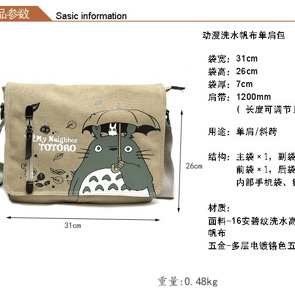 Anime bolsa de hombro Miyazaki Totoro Satchel nueva bolsa de lona de algodón en stock bolsa al por mayor