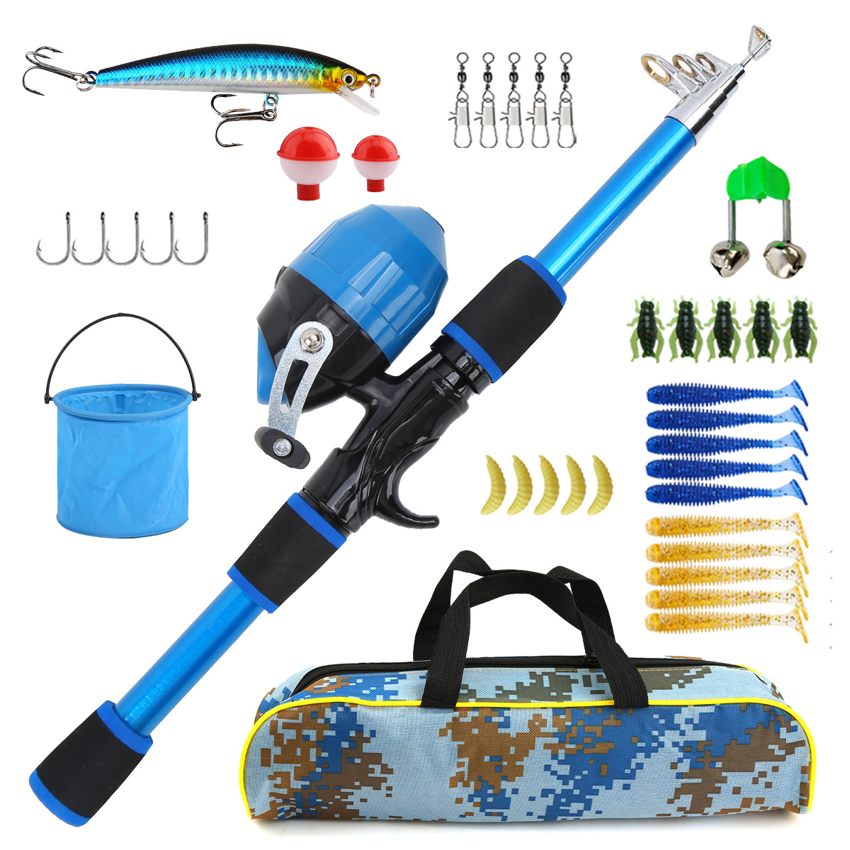 Cross-border children's and teenagers' outdoor fishing equipment, closed reel fishing gear set, beginner's rod with gun handle, wholesale