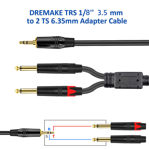 3.5 to 2 6.35 audio cables, mobile phone, computer speakers, audio mixer, 3.5 to dual 6.35 large core