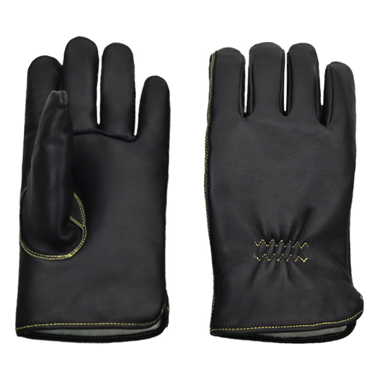 heat insulation glove cowhide Fire lane black Cotton insulation Europe and America barbecue Electric welding Oven oven high temperature factory