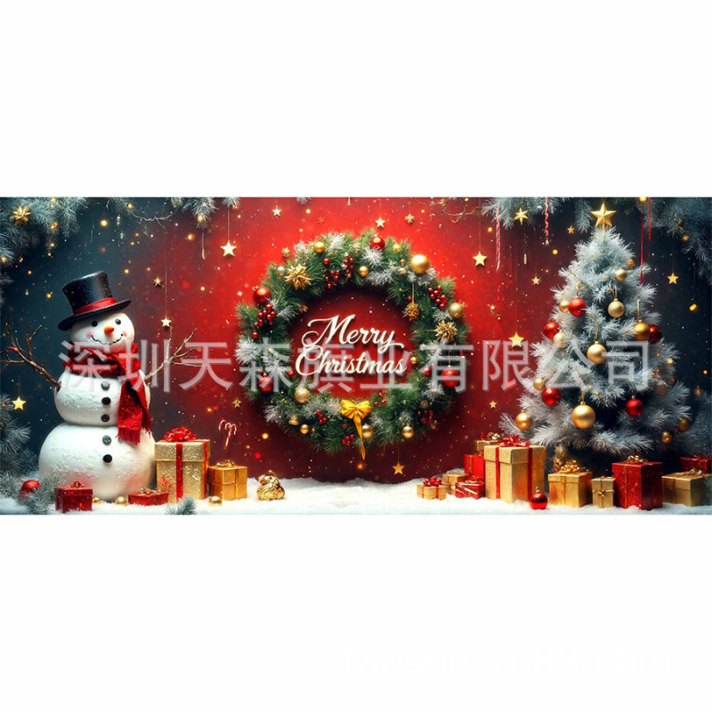 跨境新款圣诞节车库旗宽幅大尺寸节日庆祝活动真实感装饰背景温馨|undefined
