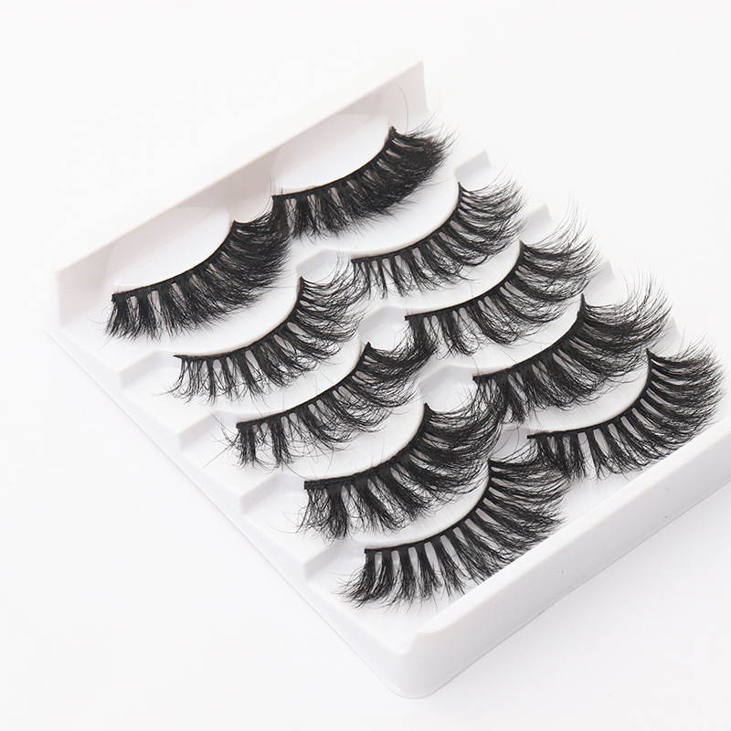 Fábrica al por mayor cinco pares de fibra química 3d pestañas desordenadas maquillaje de escenario pestañas postizas europeas y americanas pestañas de salón de belleza