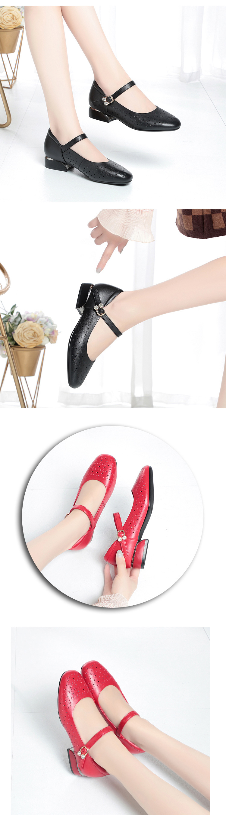 Dép sandal nữ quai chữ V đế bằng da thật, gót thấp, thoáng khí, chống trượt — đen chi tiết 4