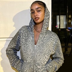 外国貿易の秋の新型アメリカ式ヒョウ柄のデジタルプリントと帽子のシャツのゆったりしたファスナーのカーディガンの卸売り