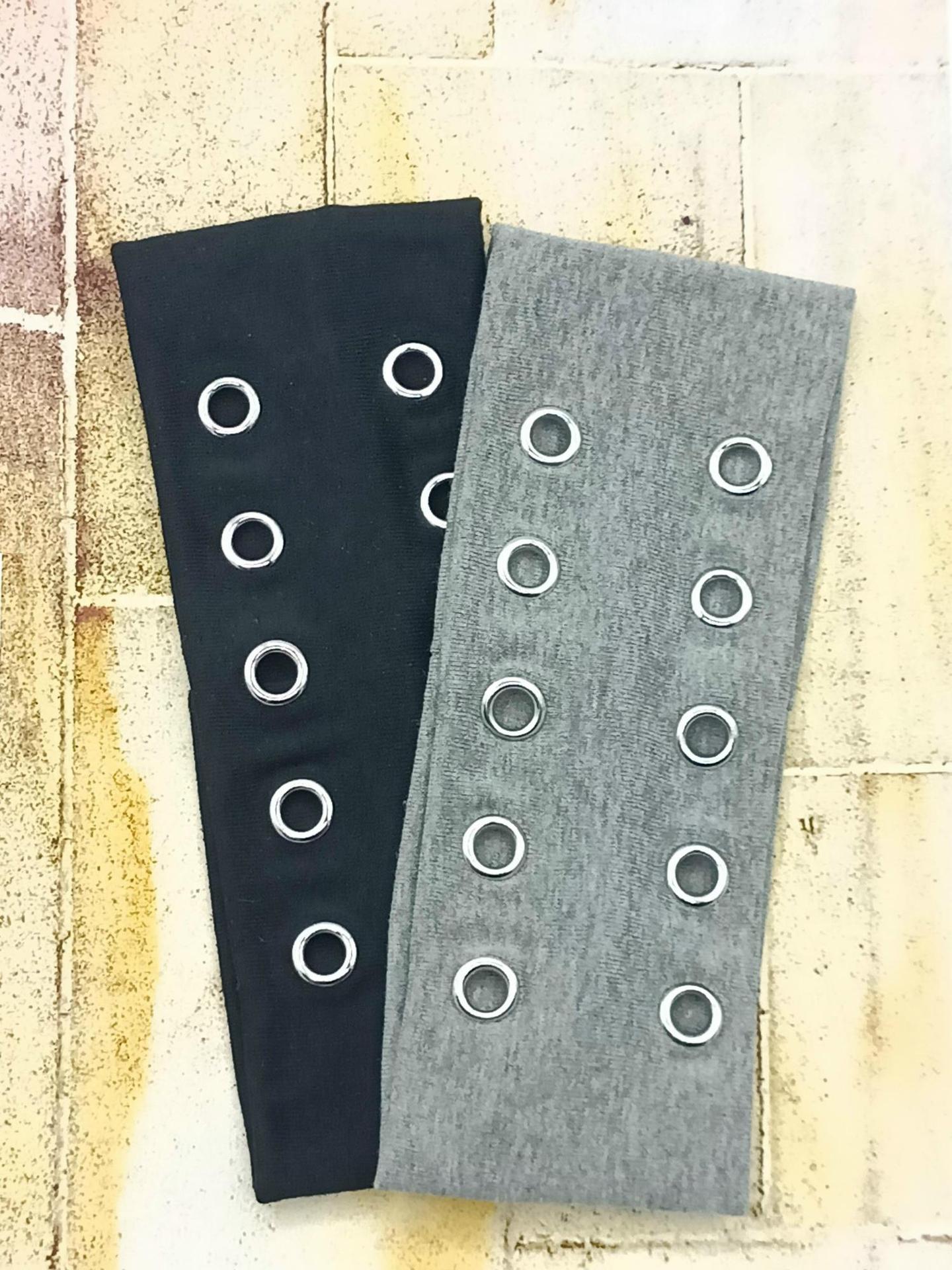 HW250402-40x7.5cm弹力布10气眼朋克风头带-