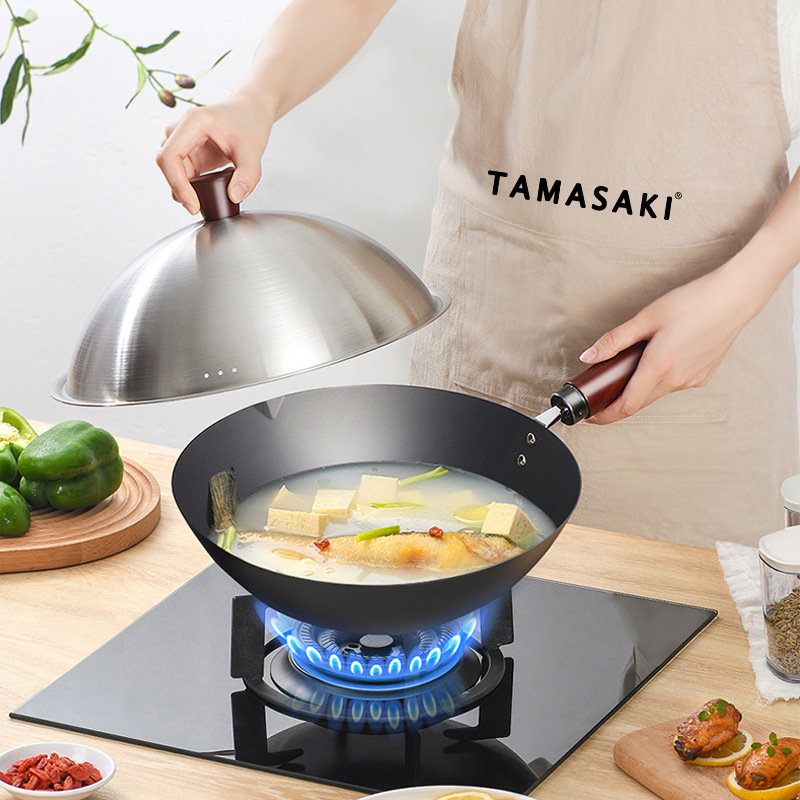 日本TAMASAKI 軽量極鉄シリーズ 無塗装無油煙 日本式中華鍋 極鉄鍋 軽量無煙|undefined