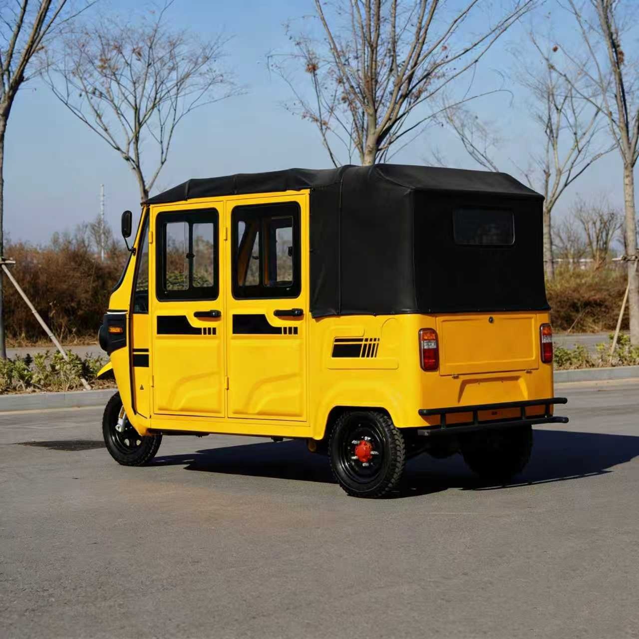 Fully enclosed fuel-powered passenger tricycle, used for urban transportation in Southeast Asia, cross-border export, yellow