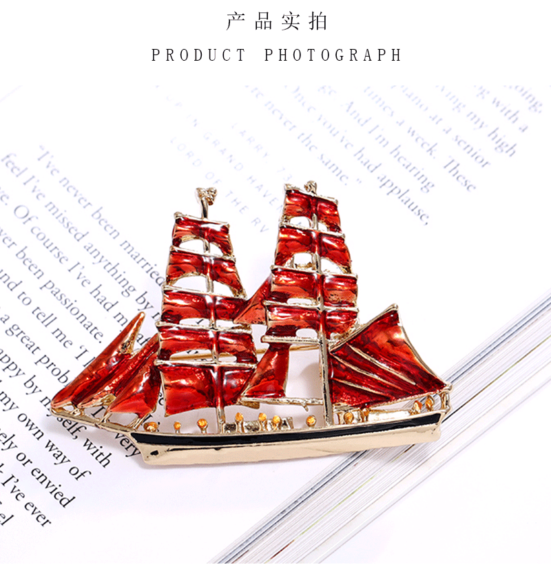 Vintage Transparent Glazed Sailboat Enamel Brooch, Available in Three Colors, Men's Workplace Commuting Formal Wear Brooch, Direct Supply