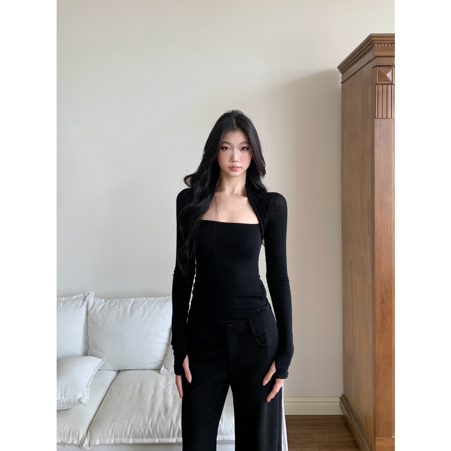 Rayon 270g Base Layer Shirt for Women, 2025 Yoga New Style, Autumn Slim Fit, Slimming Black Top, Long-Sleeved T-Shirt