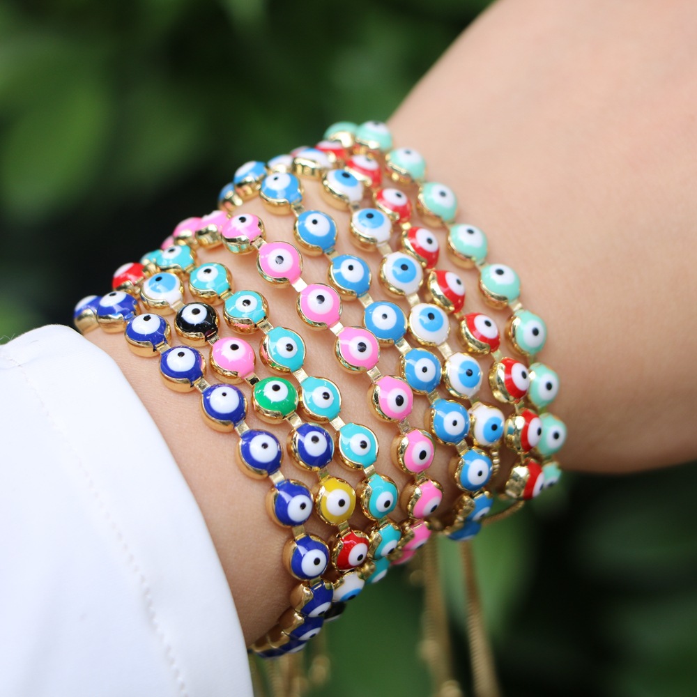 Bohemian melange Demon Eye Ladies Copper Bracelet Ethnic Adjustable Bracelet Hand Jewelry