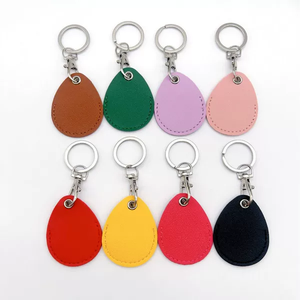 In-Stock Rectangular Pu Faux Leather Ins-Style Sensor Access Card Holder Small Card Keychain Water Drop Shape Wholesale