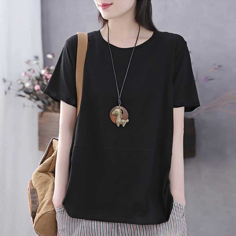 Artistic Fresh Short-sleeved T-shirt Women's Summer New Arrival 2023 Korean Style Large Size Women's Clothing Loose All-match Solid Color Top for Women