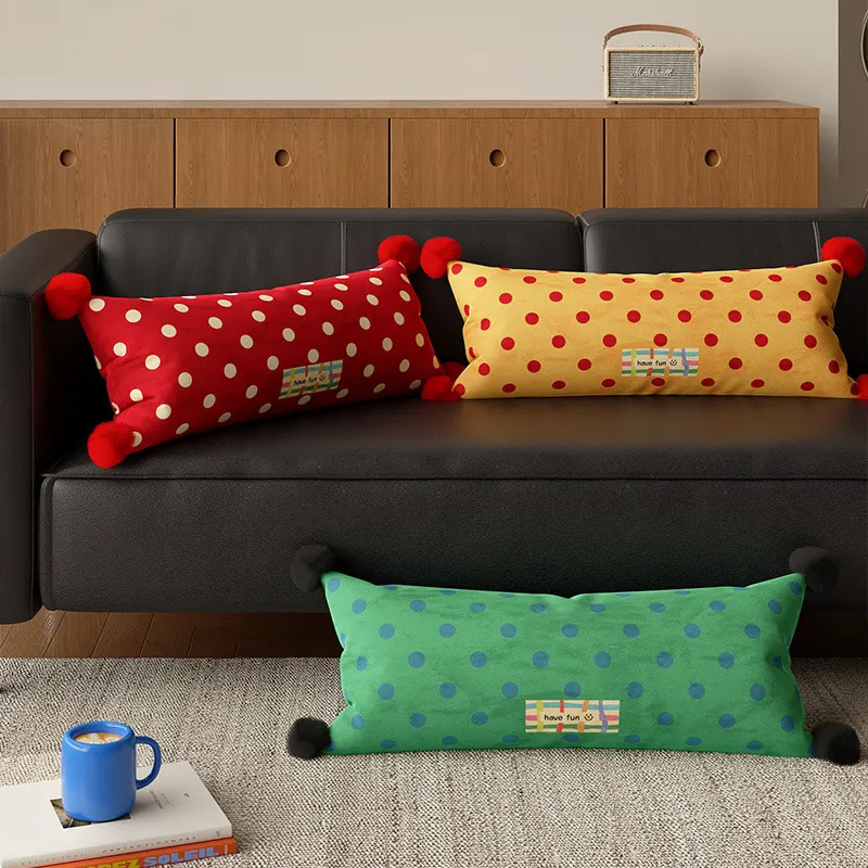 Retro Polka Dot Long Pillow Living Room Sofa Versatile Atmosphere Pillowcase Waist Pillow Nap Pillow Car Cushion